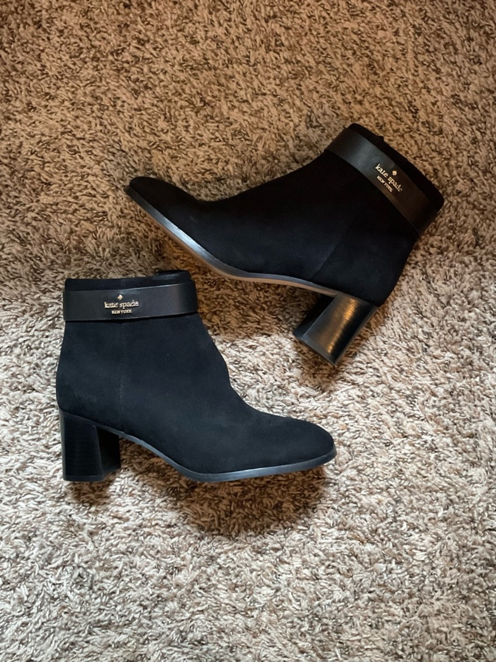 kate spade Black Suede Mid-Heel Ankle Booties